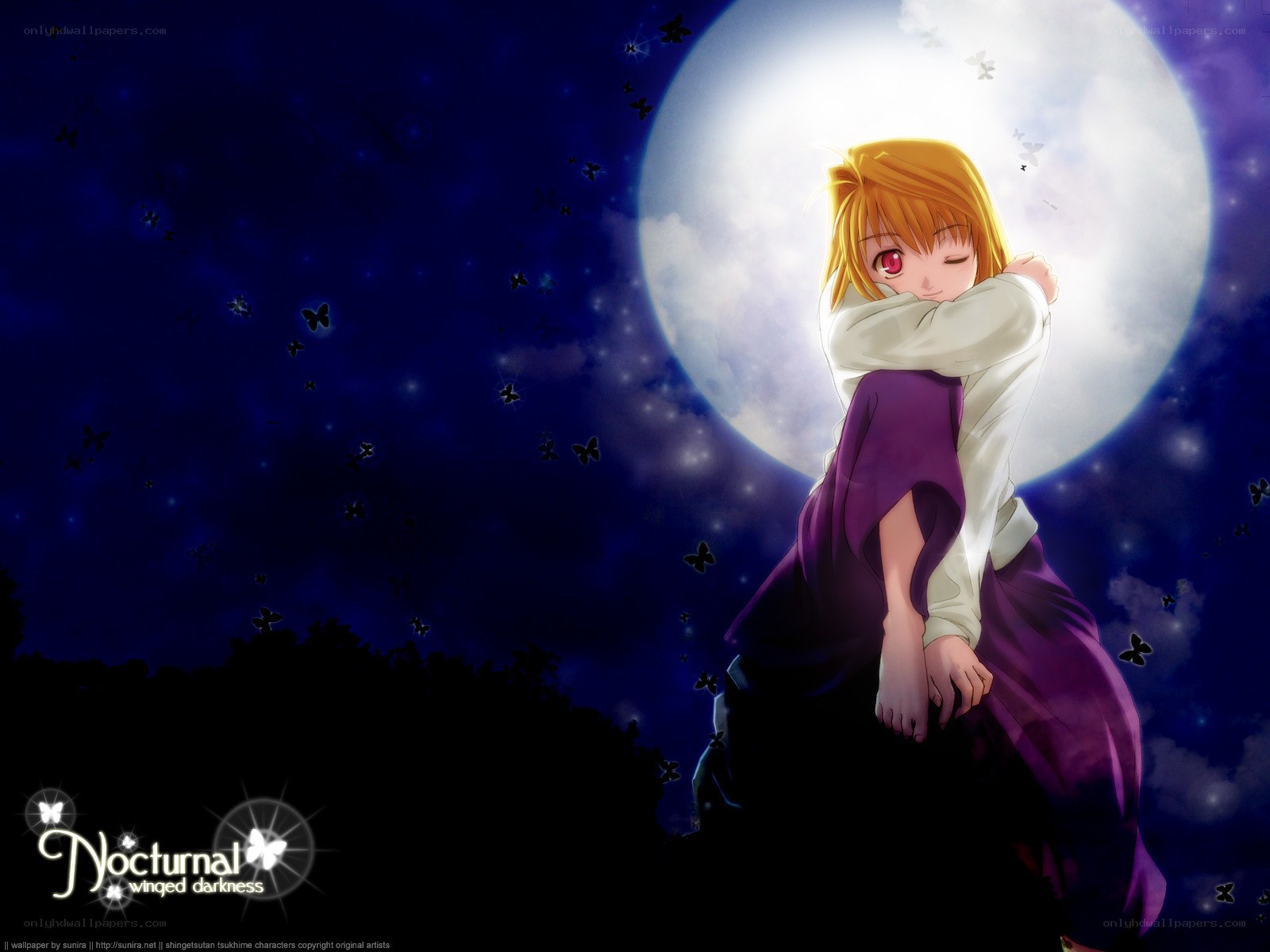 Anime girl under moonlight