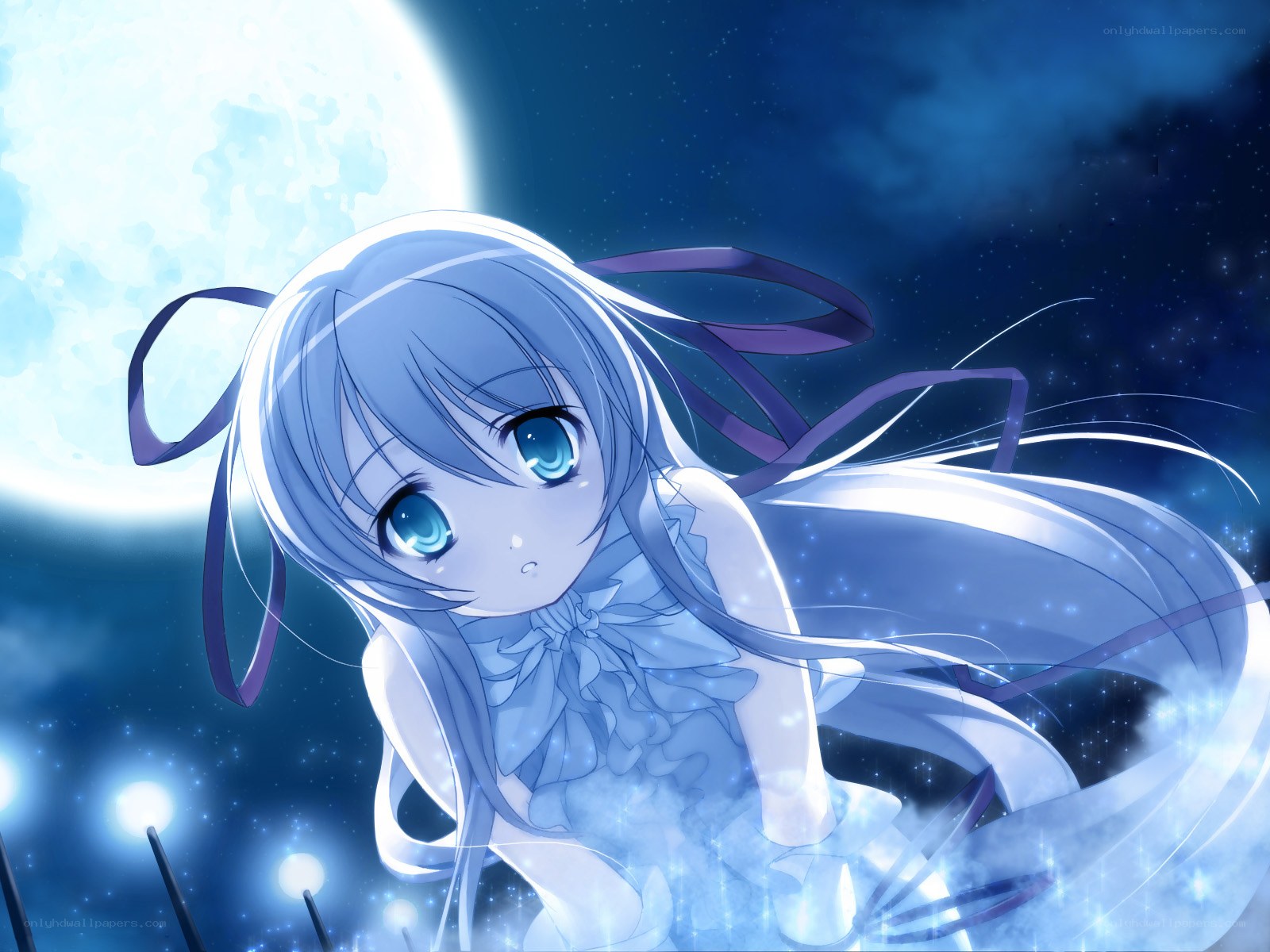 Anime girl under moonlight