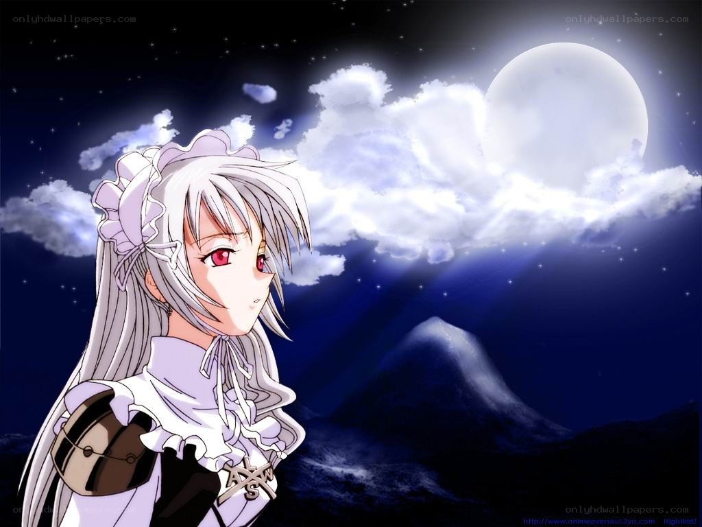 anime girl under moonlight