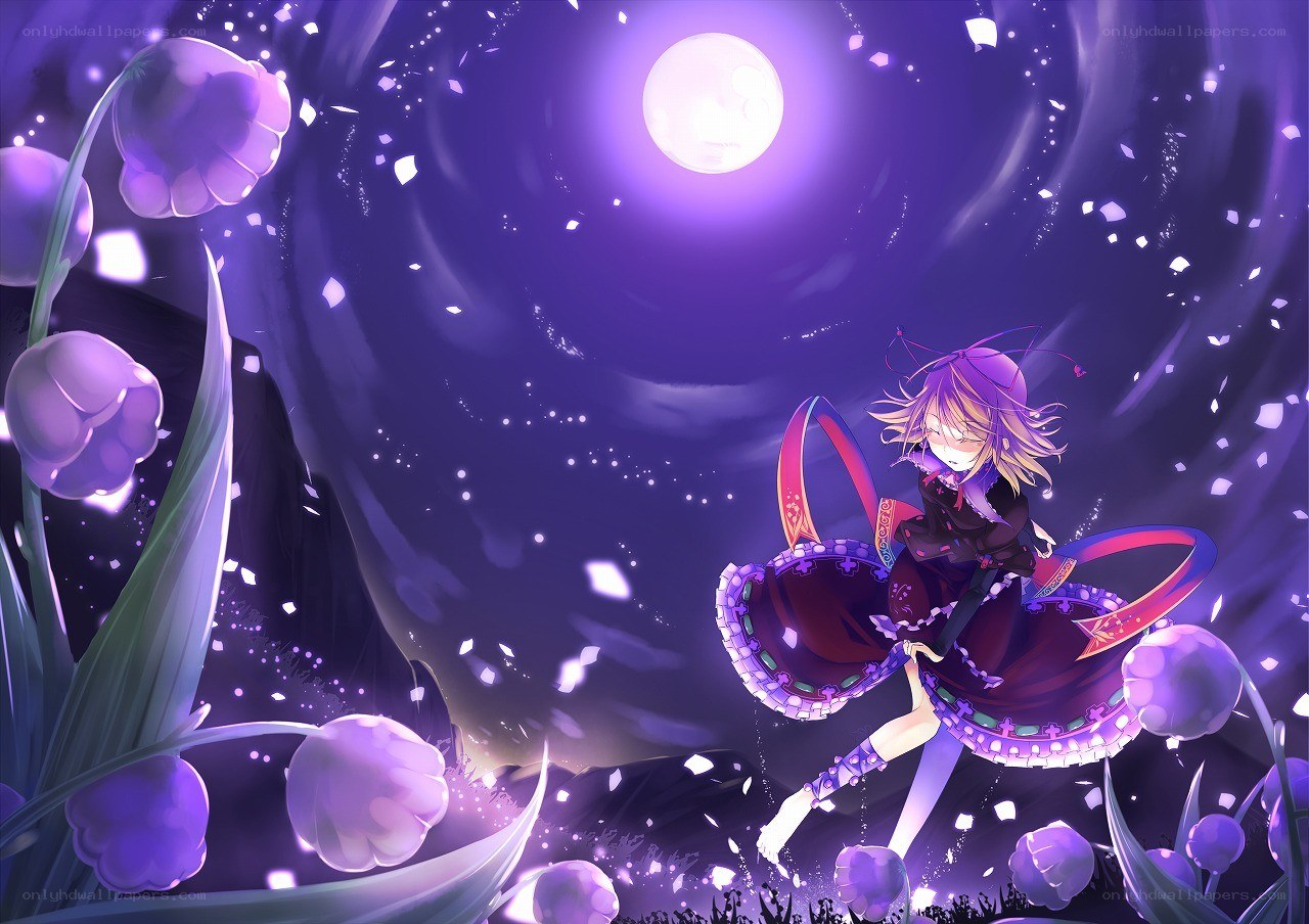 Anime girl under moonlight