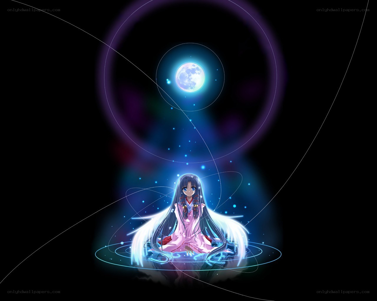anime girl under moonlight