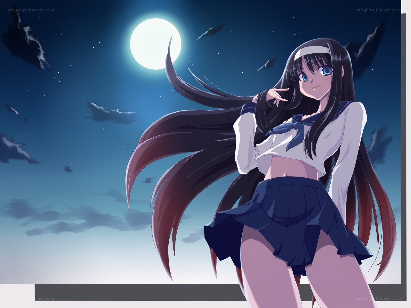 Anime girl under moonlight