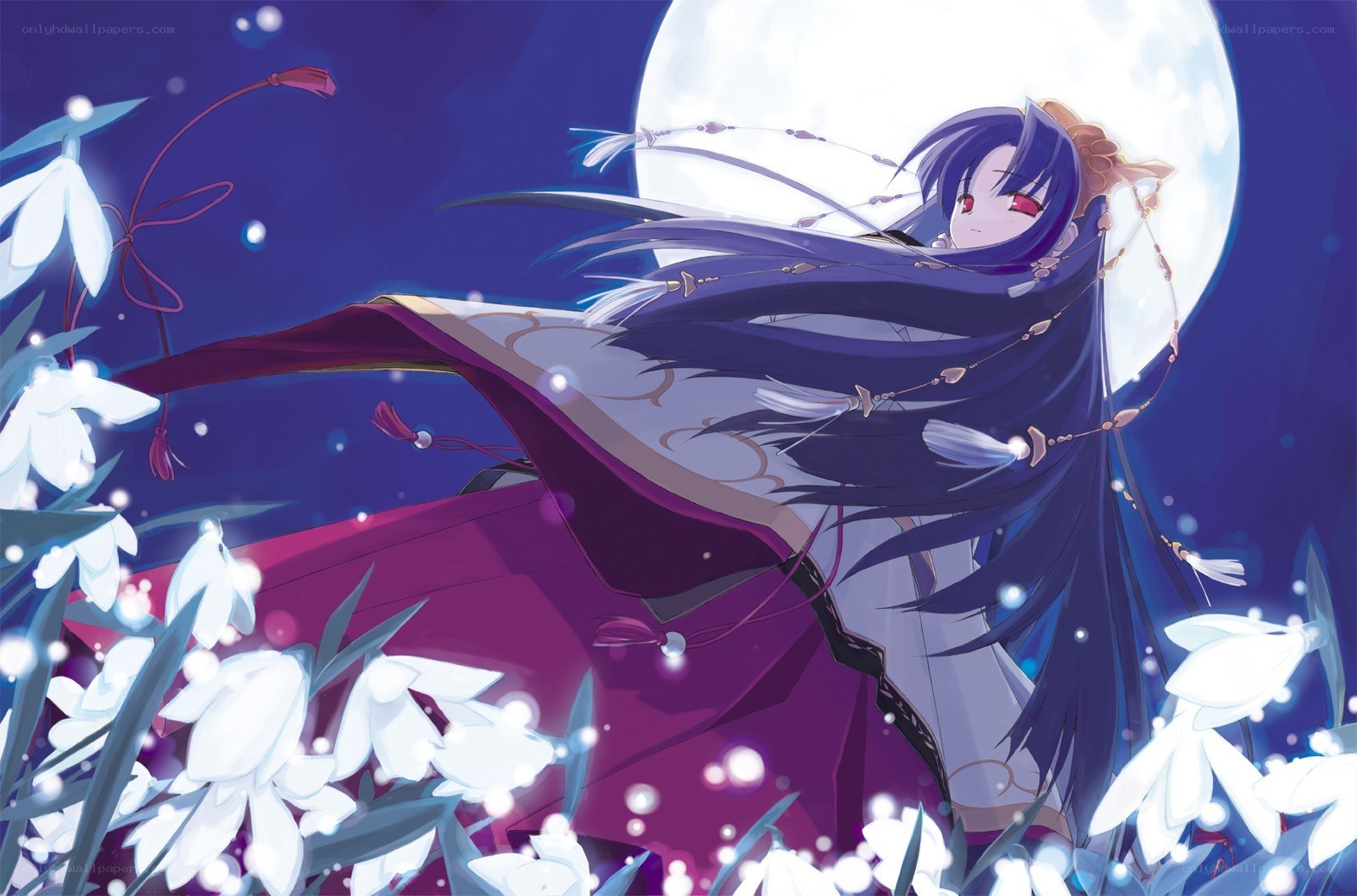 anime girl under moonlight