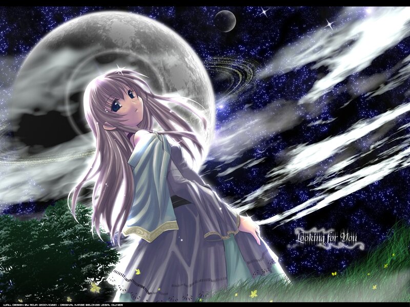 Anime girl under moonlight