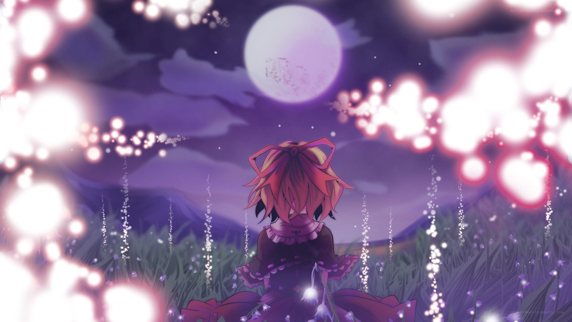 Anime girl under moonlight