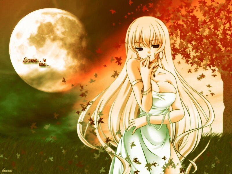Anime girl under moonlight