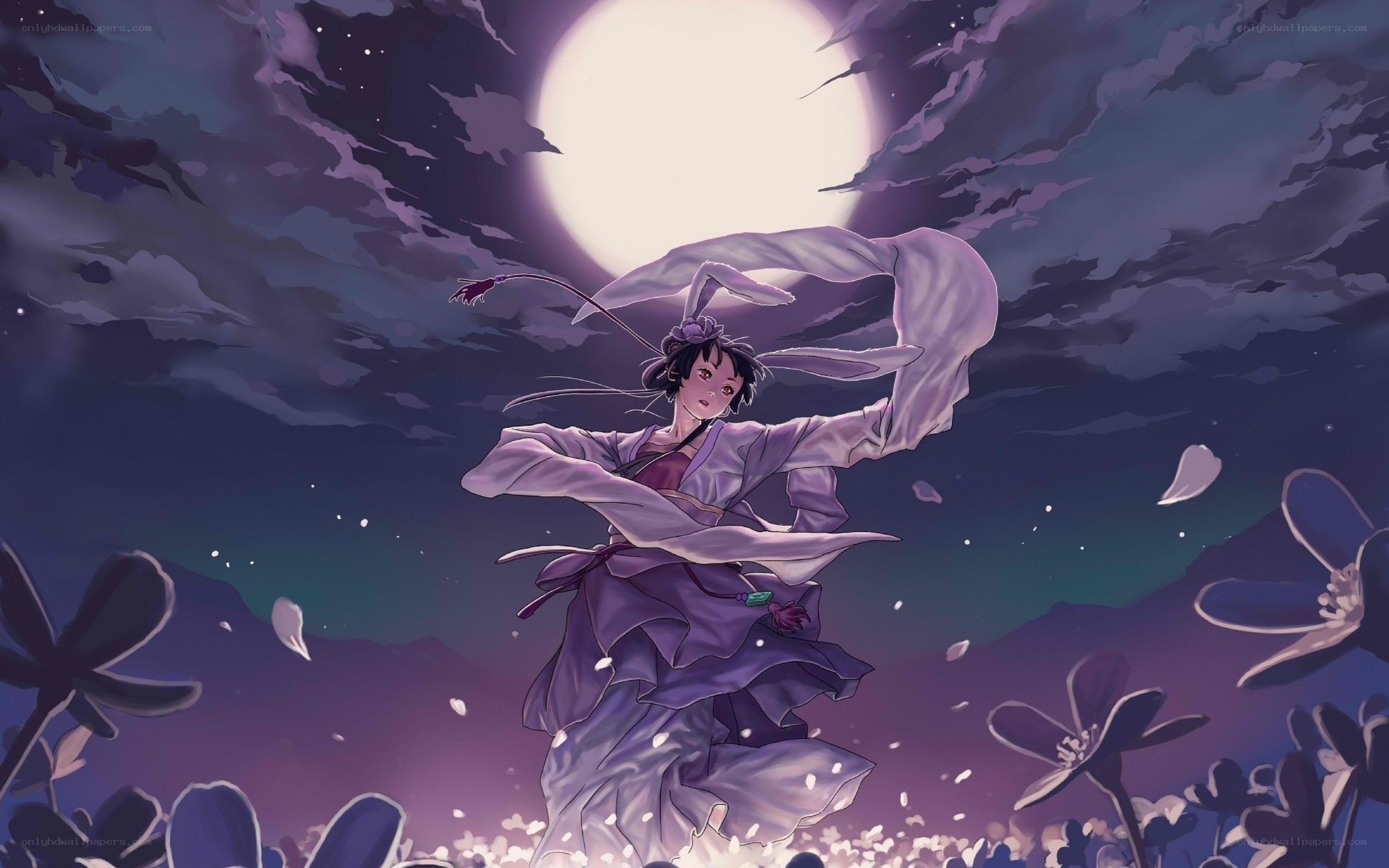 Anime girl under moonlight