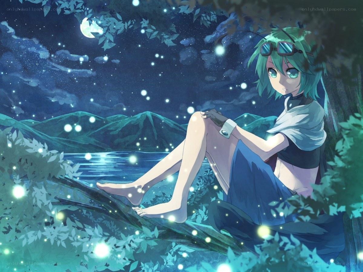 Anime girl under moonlight