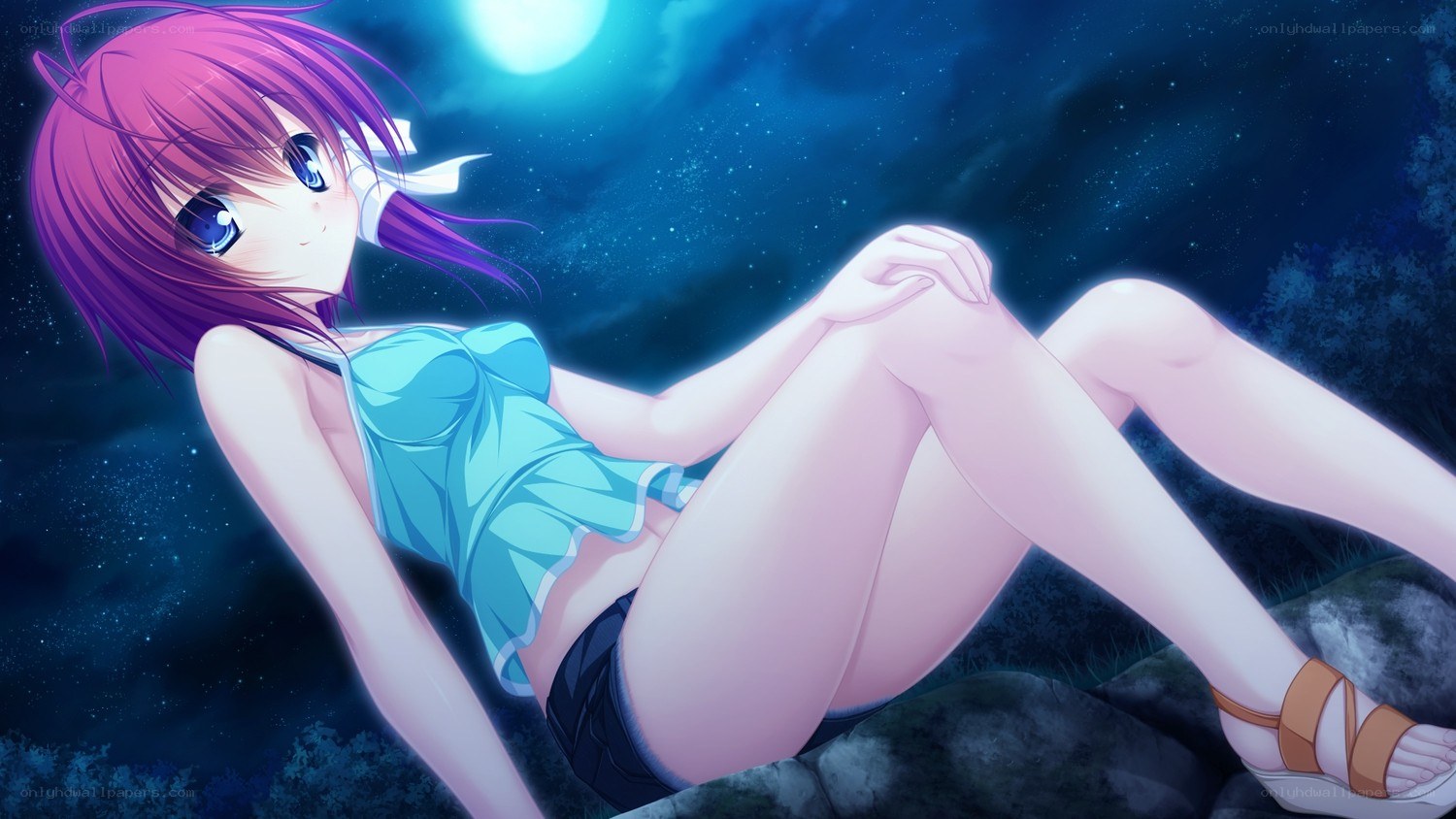 anime girl under moonlight