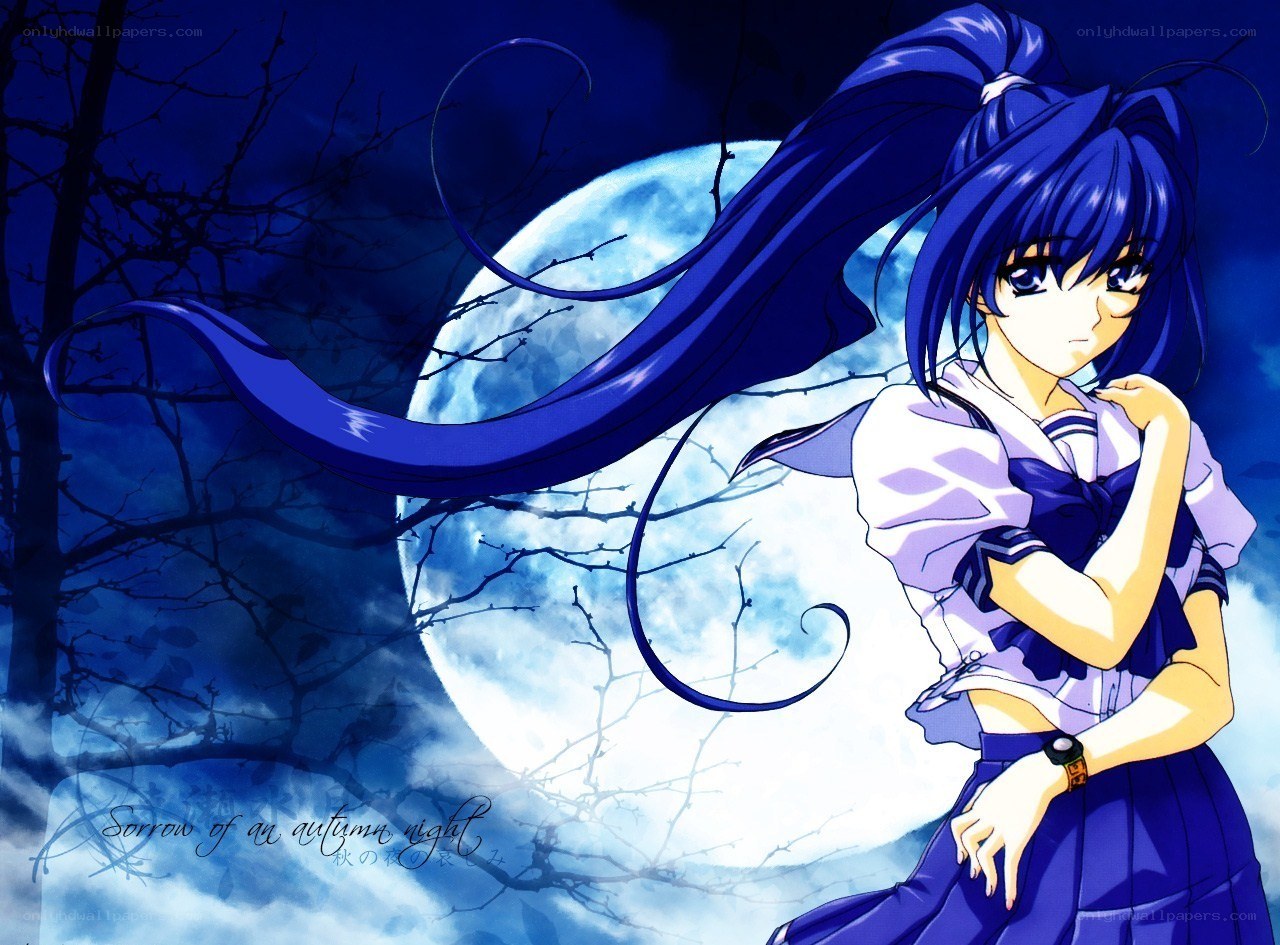 Anime girl under moonlight