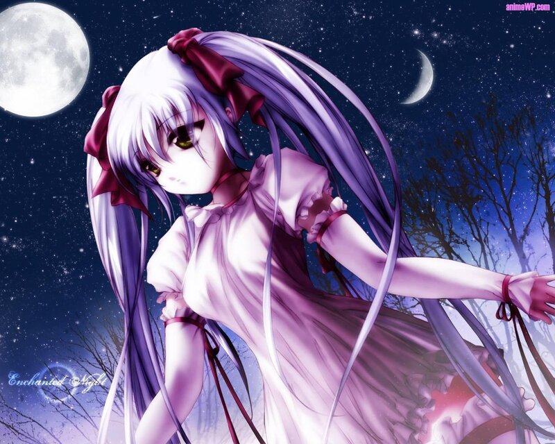 Anime girl under moonlight