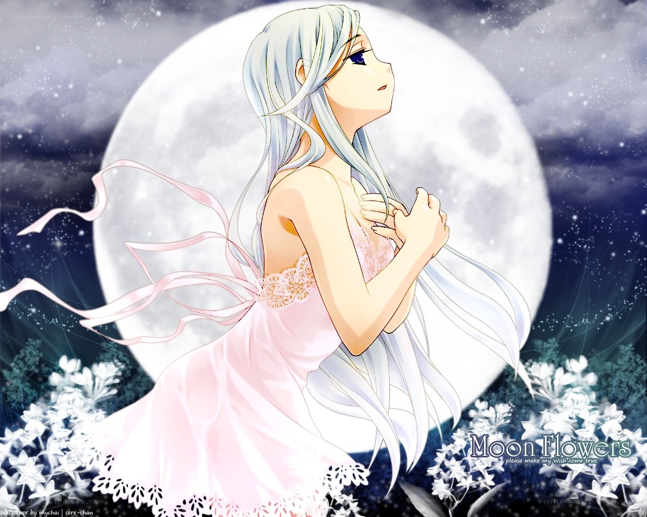 Anime girl under moonlight