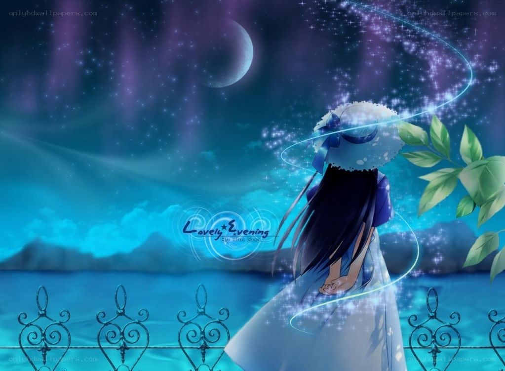Anime girl under moonlight
