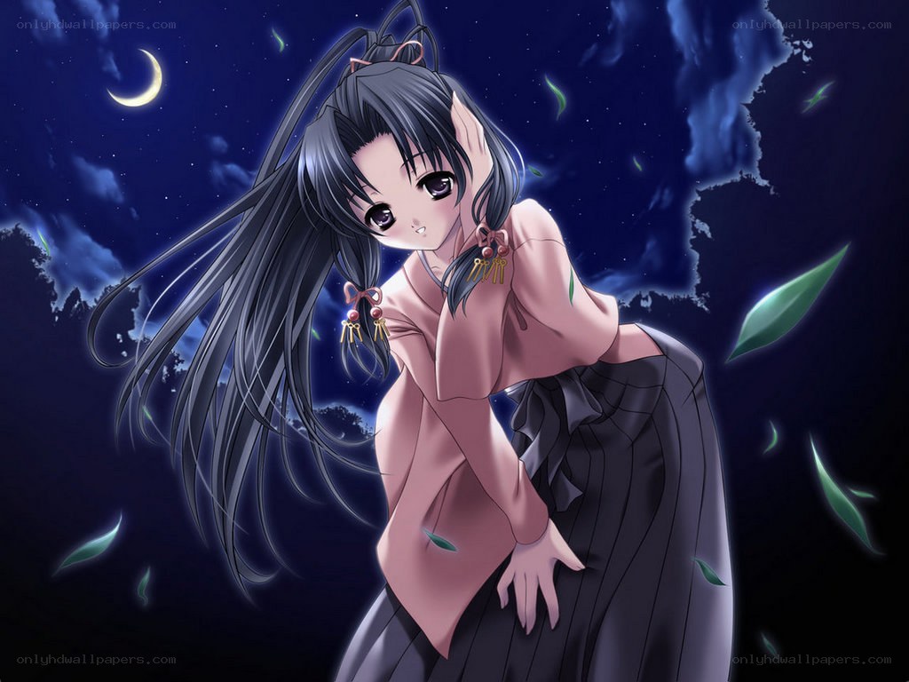 anime girl under moonlight