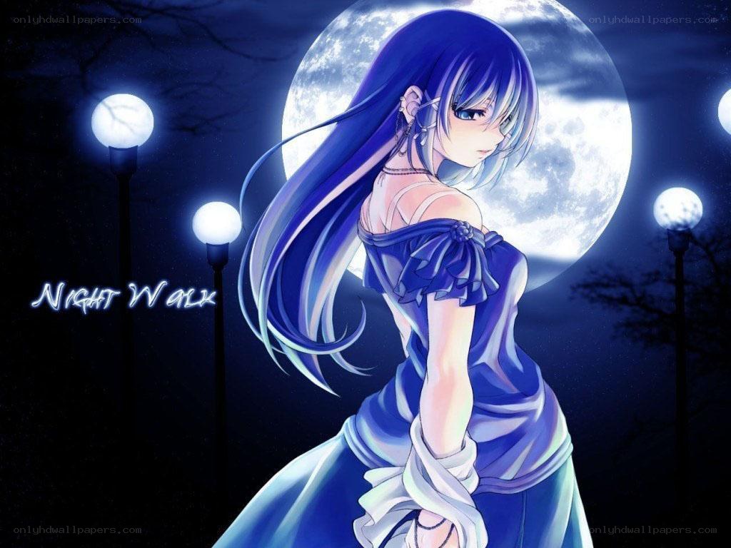 Anime girl under moonlight