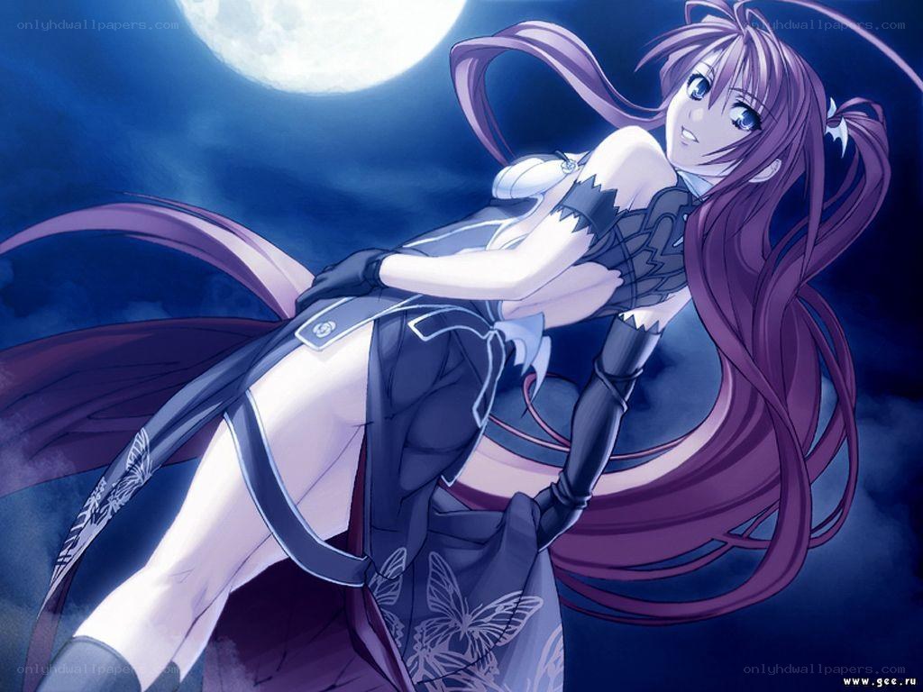 anime girl under moonlight