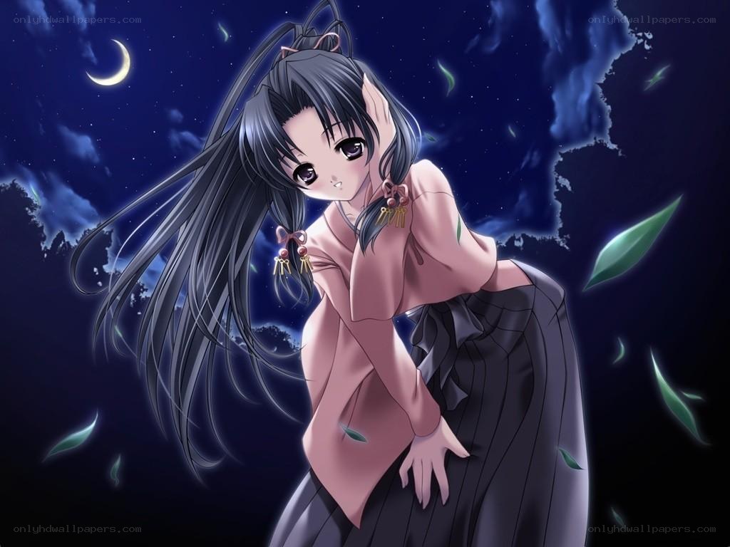 anime girl under moonlight