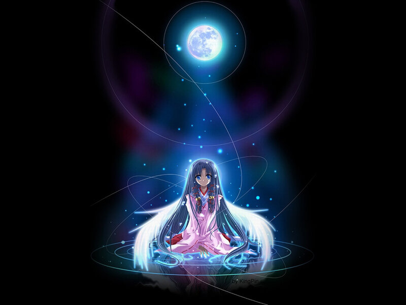 anime girl under moonlight