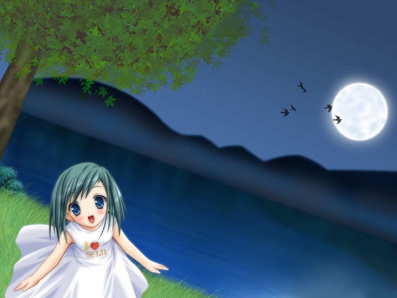 Anime girl under moonlight