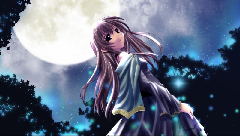 anime girl under moonlight