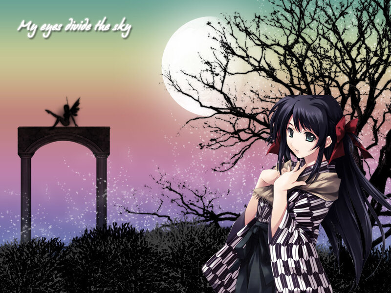 anime girl under moonlit sky