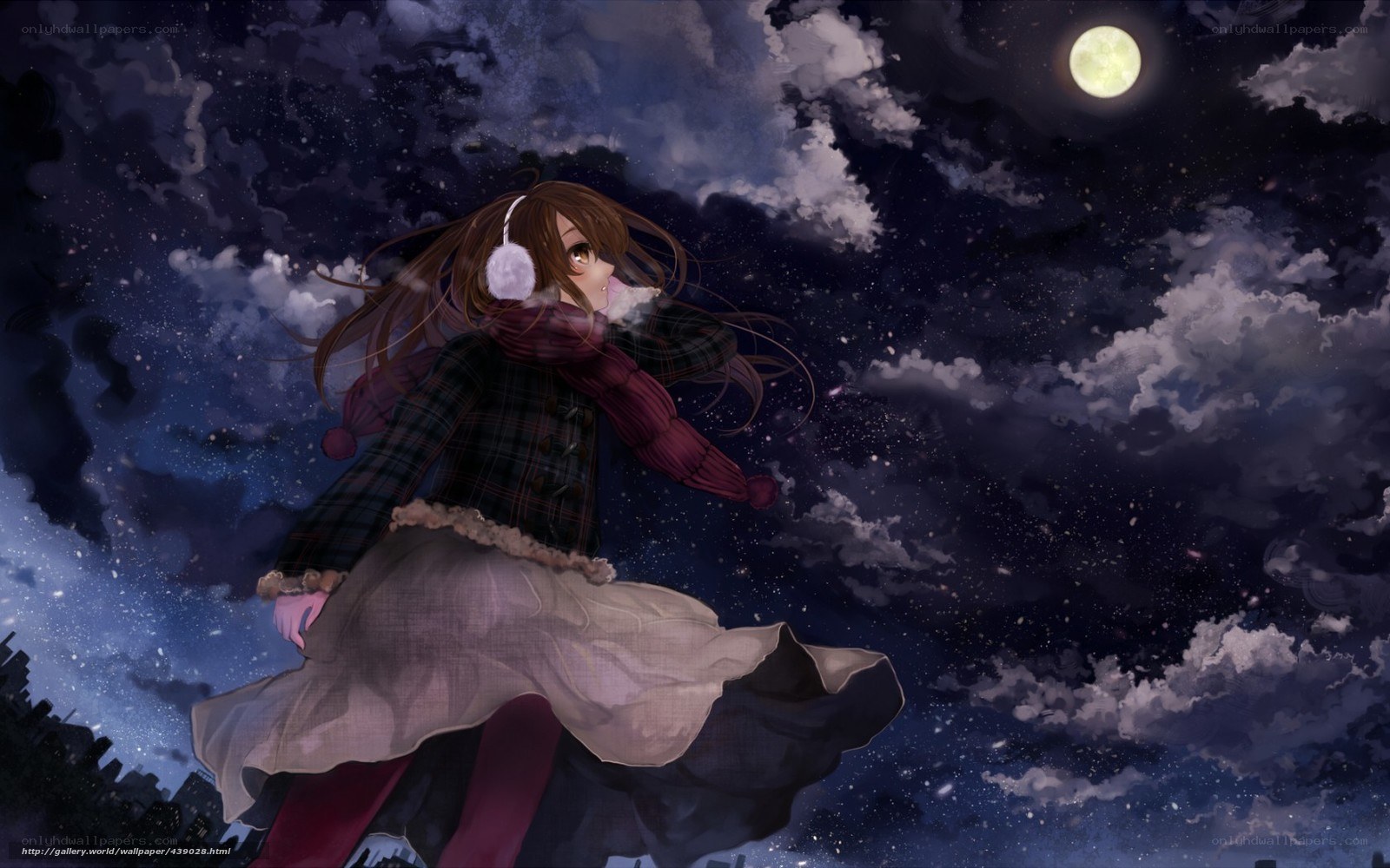Anime girl under moonlit sky