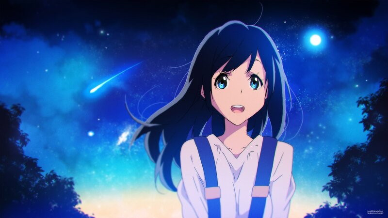 Anime Girl under Night Sky — Blue