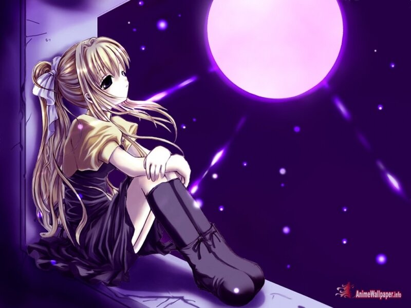 anime girl under purple moon