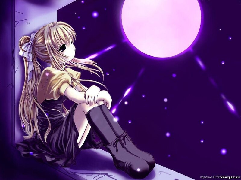 anime girl under purple moon