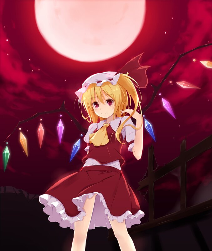 anime girl under red moon