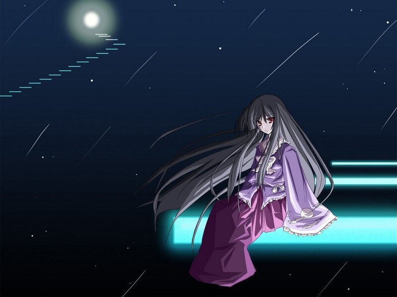 anime girl under shooting stars