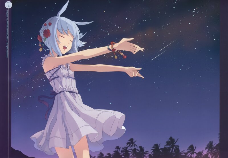Anime girl under shooting stars