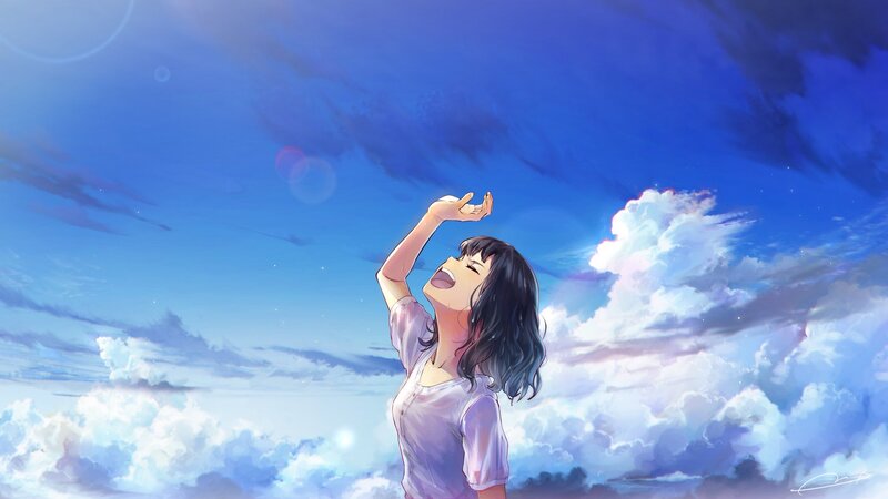 Anime Girl under Sky — Blue