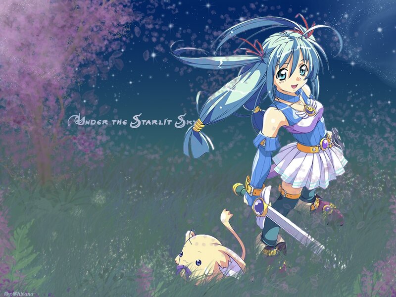 Anime girl under starlit sky