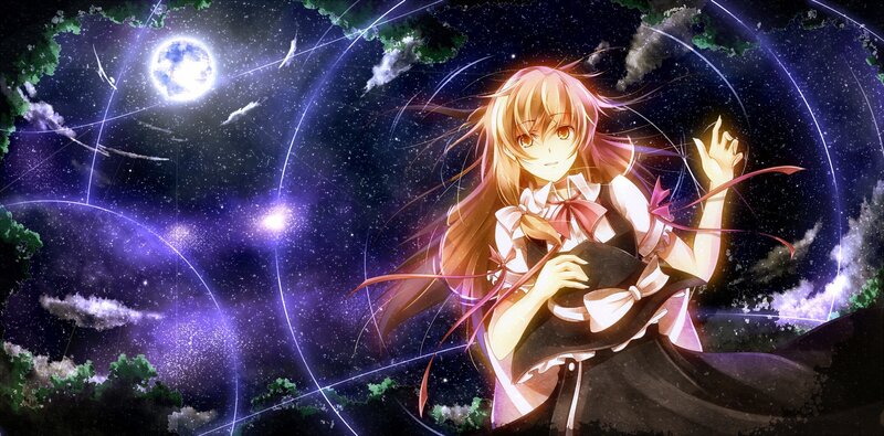 anime girl under starry sky