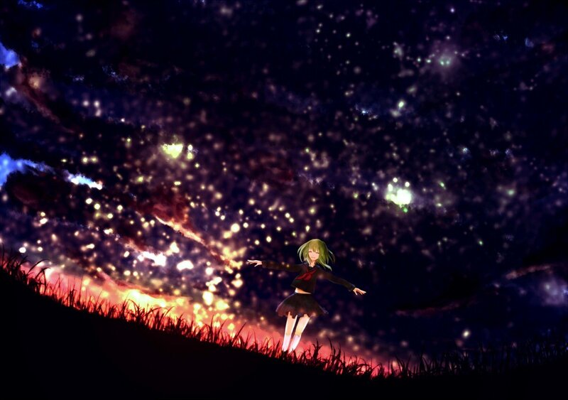 Anime girl under starry sky
