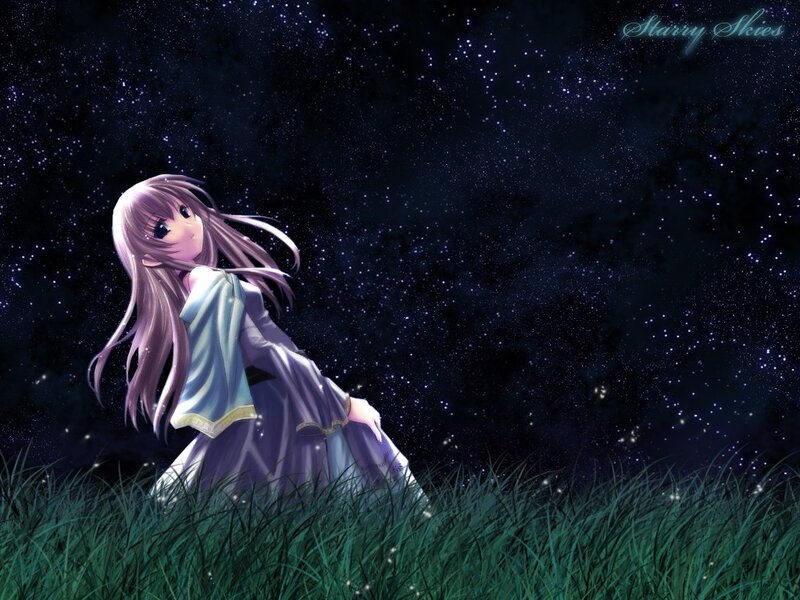 Anime girl under starry sky