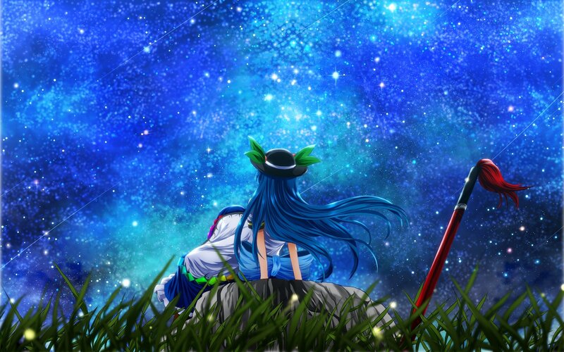 Anime girl under starry sky