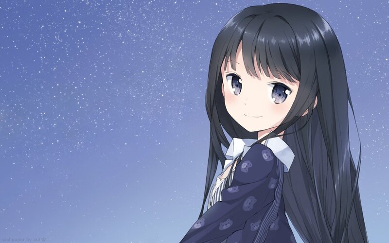 anime girl under starry sky