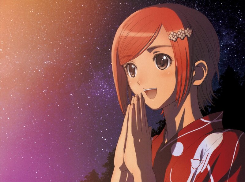 anime girl under starry sky