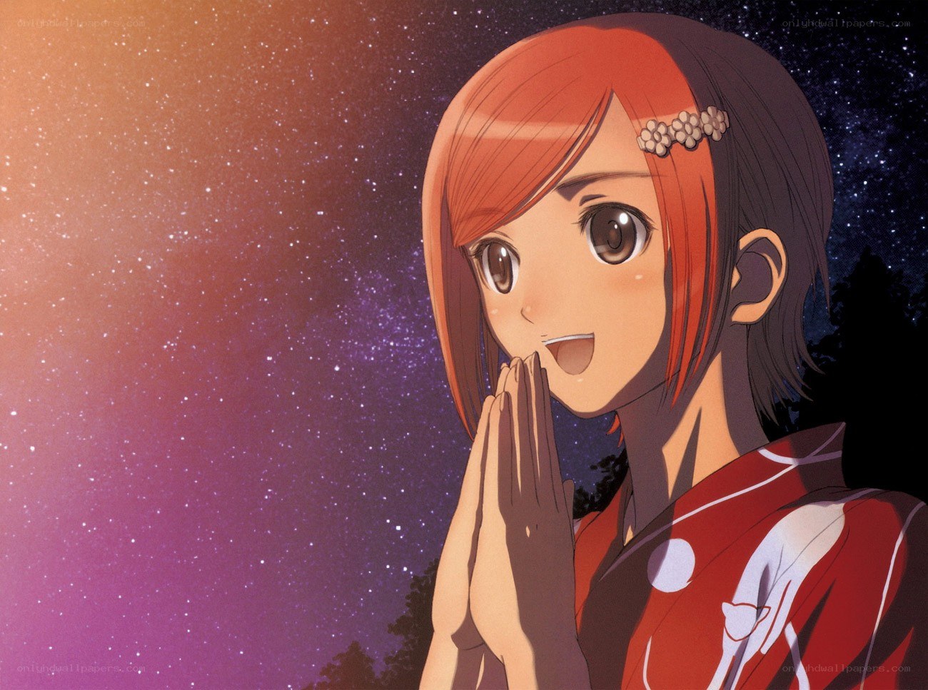 anime girl under starry sky