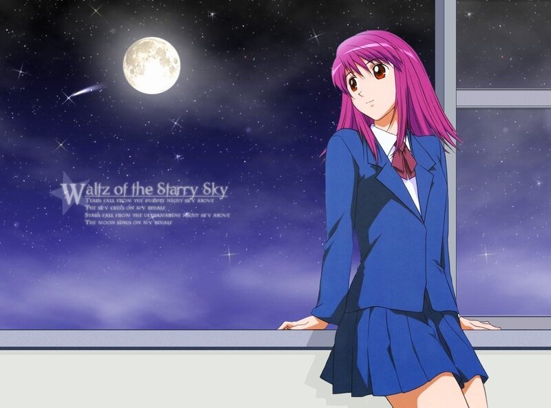 Anime girl under starry sky