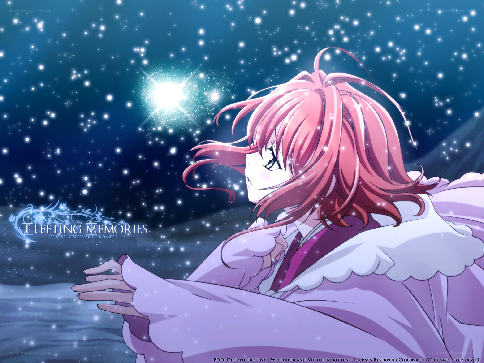 Anime girl under starry sky