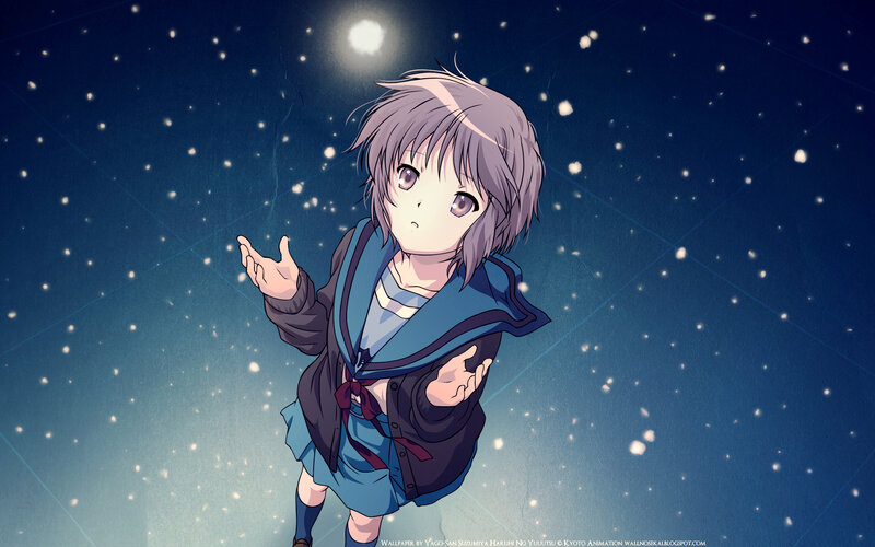 anime girl under starry sky