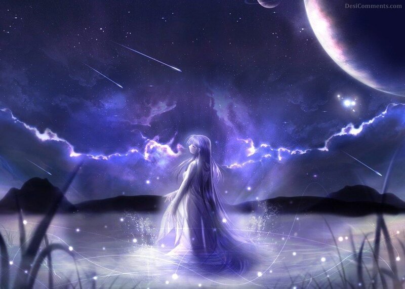 Anime girl under starry sky