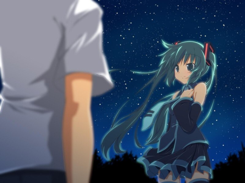 Anime girl under starry sky