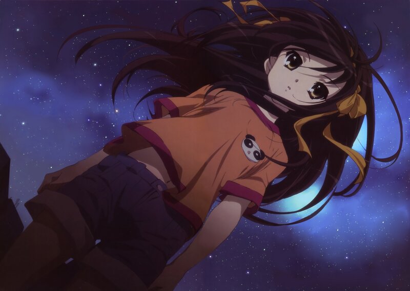 anime girl under stars