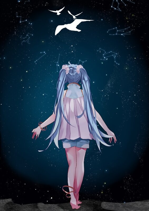 Anime girl under stars