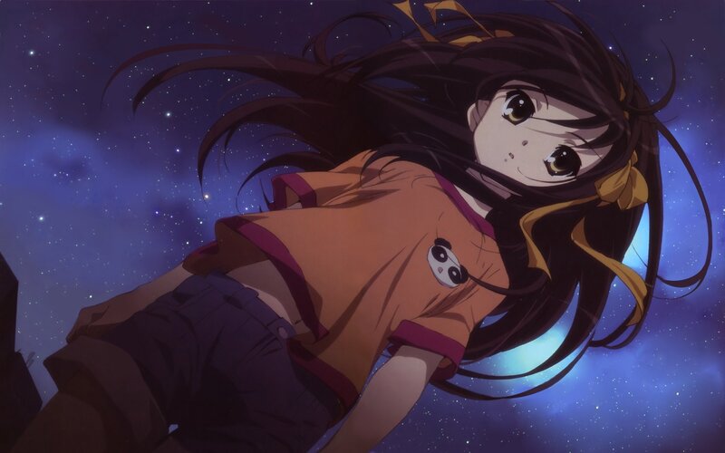 anime girl under stars
