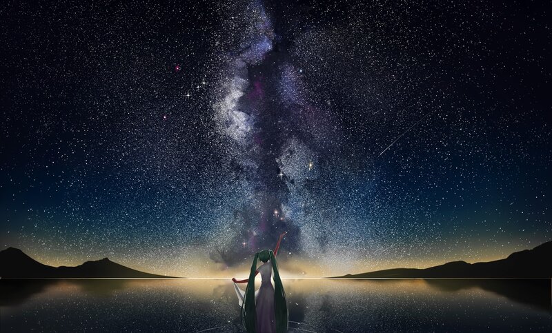 Anime Girl under Stars — Black
